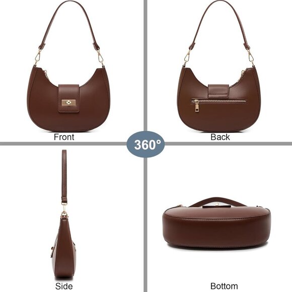 Brown vegan leather shoulder bag with multiple styles, 9.8x5.5x2.5 inches - Picture 3 of 7